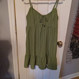 Trixxi Olive Green Crinkle Tie-Front Dress